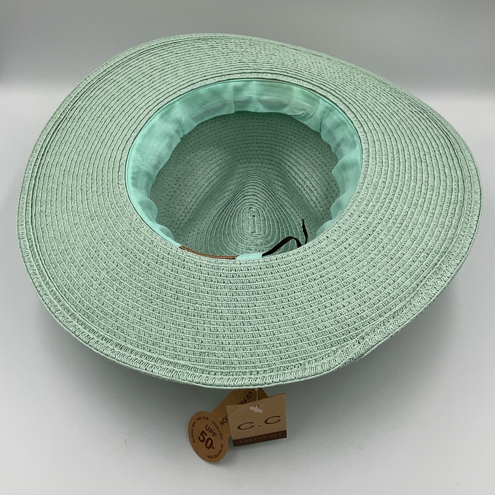 NWT C.C. Mint Green Straw Panama Hat with Braided Band - Picture 8 of 10